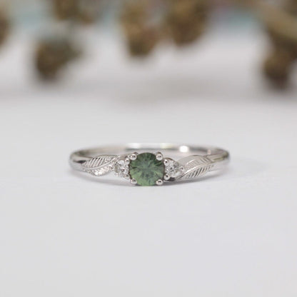 Green Sapphire and Diamond Leaf Engagement Ring - Vinny &amp; Charles