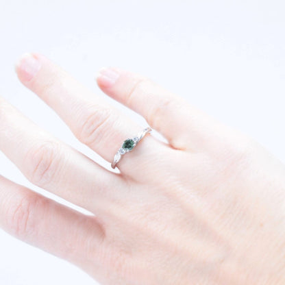 Green Sapphire and Diamond Leaf Engagement Ring - Vinny &amp; Charles