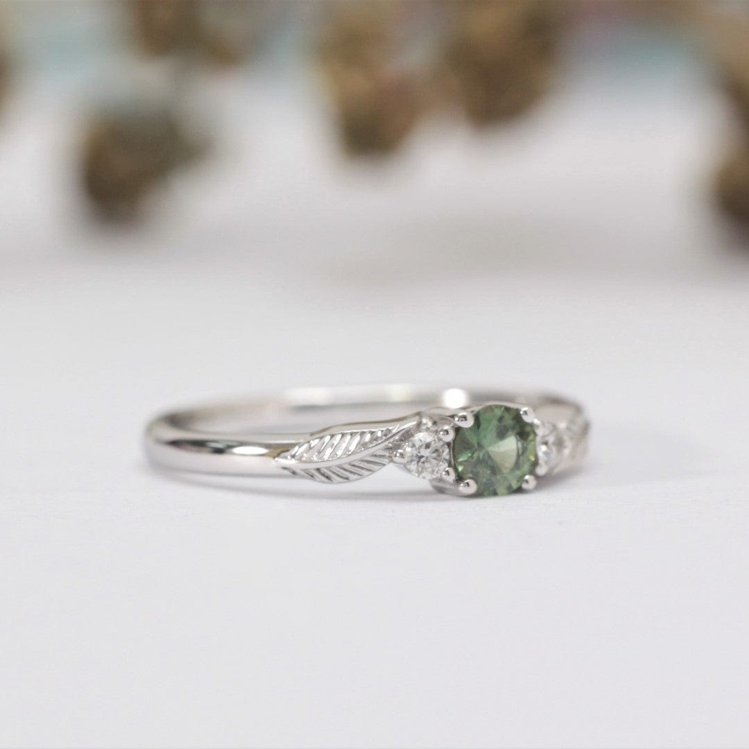 Green Sapphire and Diamond Leaf Engagement Ring - Vinny &amp; Charles