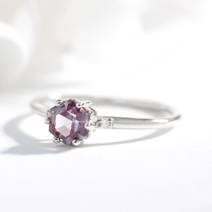 Hexagon Alexandrite and diamond engagement ring - Vinny &amp; Charles