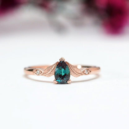 Pear Alexandrite Leaf Engagement Ring - Vinny &amp; Charles